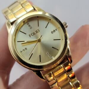 Vintage Folio FDL927 Womens Dress Watch 28mm Gold Tone Gold Dial Bracelet Quartz